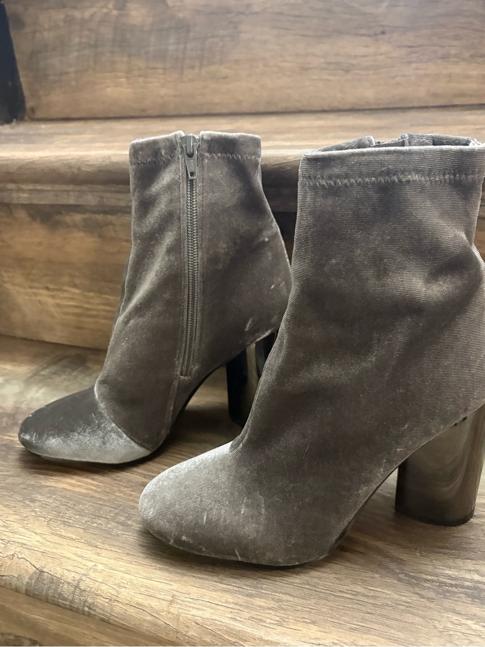 Aldo Velvet Ankle Booties in Charcoal